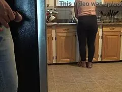 my turkish stepmom nearly caught me cumming on her big ass while i stroked.