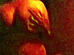 A guy is having fun with his stepmom in a red room