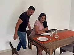 Romantic dinner ends with sex in the kitchen part 1