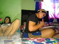 My big cock self-pleasure while my stepsister studied
