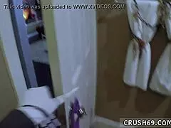 Elegant MILF with big tits is having fun using a strapon on Halloween