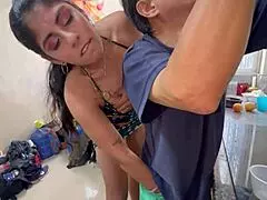 Pervert stepson, lucky! Hot stepmom watches, assists