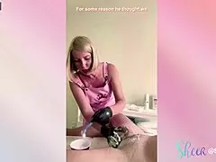A Russian blonde was let in and gave a blowjob, ending with cum on her face