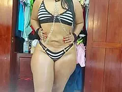 Stepmom gets aroused trying on erotic lingerie in homemade clip