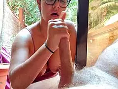 Unbelievable! My Stepson Whips Out His Big Cock on Terrace, Showing Off to Neighbors!
