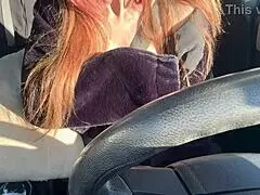 Italian beauty Artemisia Love flashes big boobs during solo car ride.