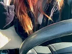 Italian beauty Artemisia Love flashes big boobs during solo car ride.