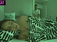 i surprised my step mom in shared bed, fucked sideways, she held moans till facial