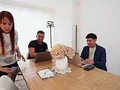 Hey guys, this hot teen convinces his friend to pay their mute maid for a wild trio!
