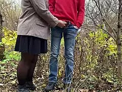 Fat mother-in-law dominates with kinky outdoor piss play