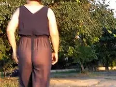 Look at this hairy mature flashing in transparent clothes, so bold in public!