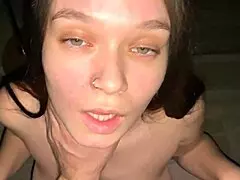 Good Girl! Stepdaughter Kneels for Stepdad's Deep Blowjob, Cum on Big Natural Tits!