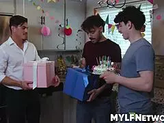 Yo, it's Liv's birthday and her stepsons make her wet dream real!