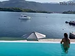 gorgeous monika fox strips bare for a swim in stunning pool