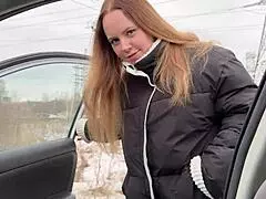 russian prostitute delivers intense deep blowjob in car close-up