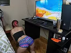 I caught my stepmother rubbing her pussy in my room, omg what a shock!