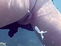 underwater creampie after swimming with cum dripping from wet pussy