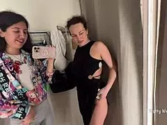 damn, me and two horny bitches got wild in public locker room!