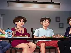 Two matures engage in social darwinism beneath the table in Summertimesaga e2 64