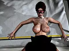 Big breasted shemale gets cummed on
