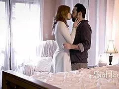 The redheaded step sister receives the tributed from her evil step father in the missionary style hardcore scene