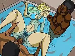 Bukkake frenzy with erect poony