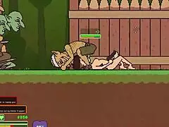Big-boobed babe battles goblins solo