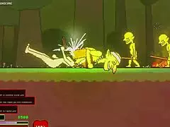 Big-boobed babe battles goblins solo