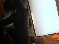 Big black feet in public restroom