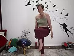 Unsafe HD cam video of tight round bigtit xxx housewife mom showing Ass on Clothed Cameltoe jerking