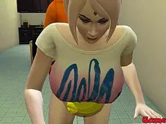 Such a scene with Hinata and large uncompressed breasts look like this